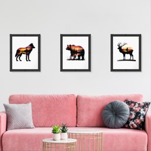 Wolf, Deer & Bear Printable Nature Decor Wall Art Sets