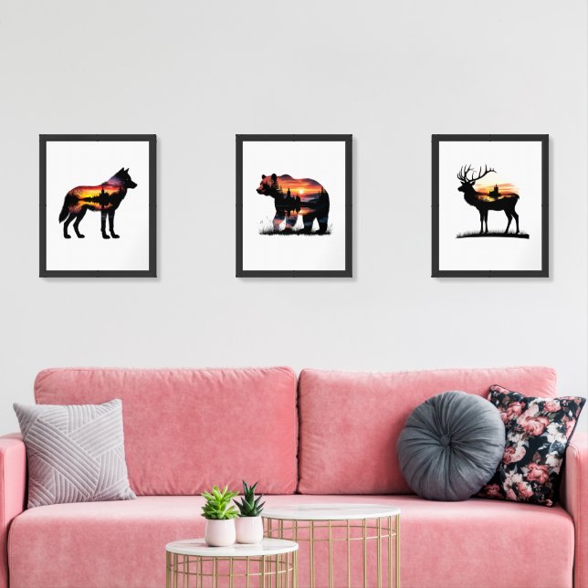 Wolf, Deer & Bear Printable Nature Decor Wall Art Sets (Livingroom)