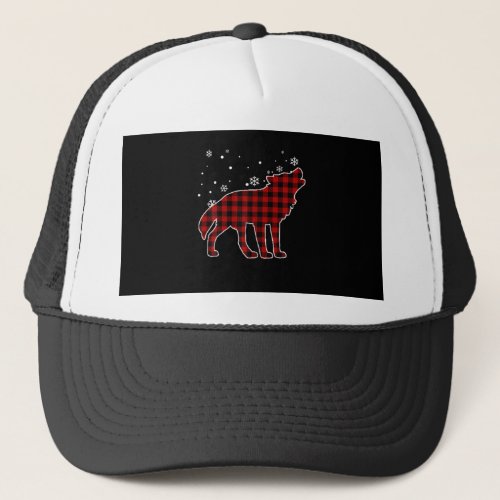 Wolf Dog Christmas Dog Buffalo Plaid Trucker Hat