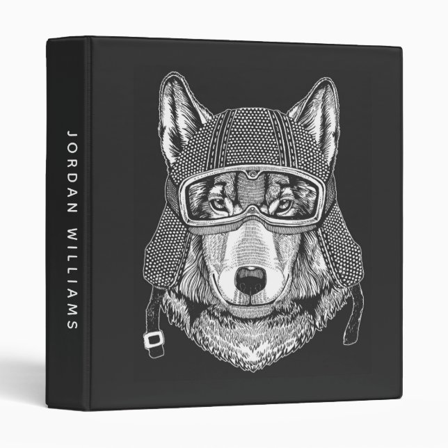 Wolf Dog Motorcycle Rider | Add Your Name 3 Ring Binder (Front/Spine)