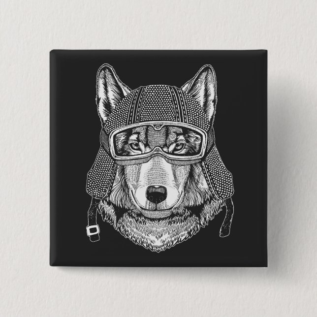 Wolf Dog Motorcycle Rider Button (Front)