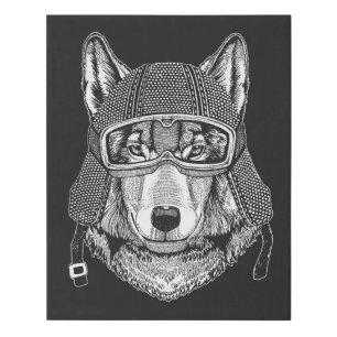 Wolf Dog Motorcycle Rider Faux Canvas Print