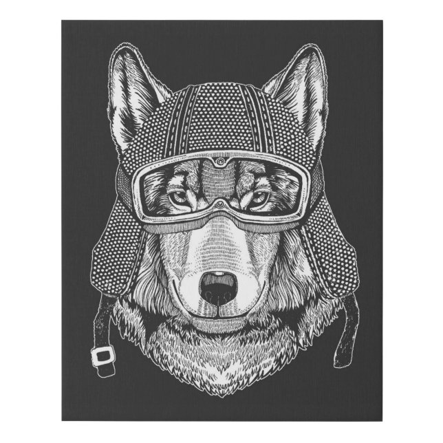 Wolf Dog Motorcycle Rider Faux Canvas Print (Front)