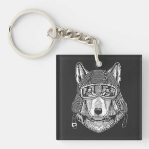 Wolf Dog Motorcycle Rider Keychain