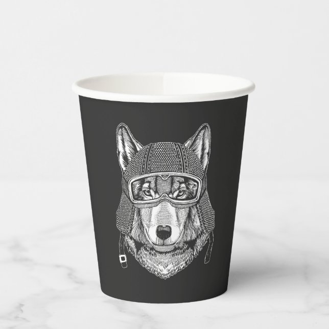 Wolf Dog Motorcycle Rider Paper Cups (Left)