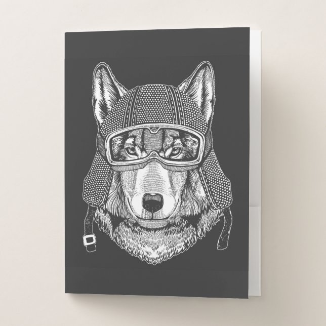 Wolf Dog Motorcycle Rider Pocket Folder (Front)