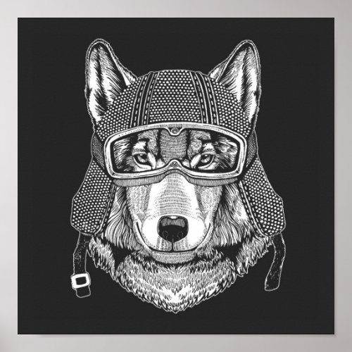 Wolf Dog Motorcycle Rider Poster