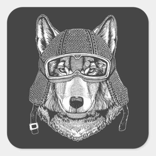 Wolf Dog Motorcycle Rider Square Sticker