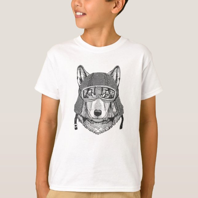 Wolf Dog Motorcycle Rider T-Shirt (Front)