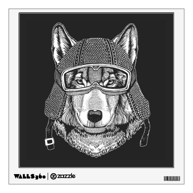 Wolf Dog Motorcycle Rider Wall Decal (Front)
