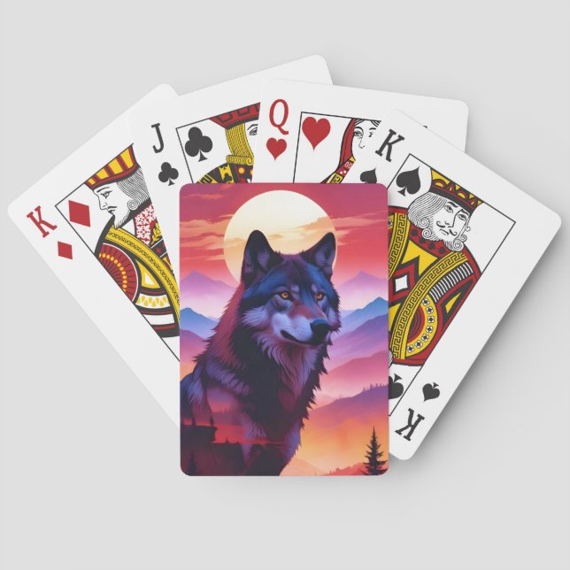 Wolf Double Exposure Animal Nature Wilderness Wild Poker Cards (Back)