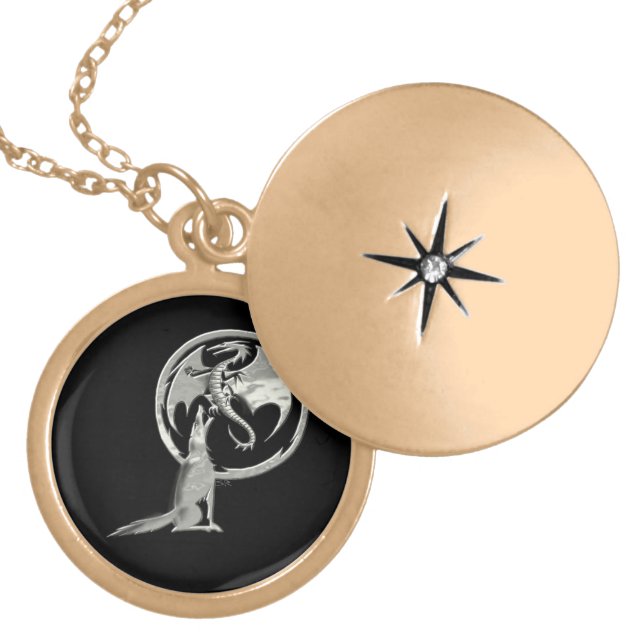 Wolf & Dragon all silver black gold locket (Front)