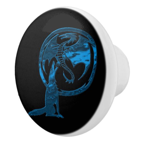 Wolf  Dragon Blue black ceramic knob