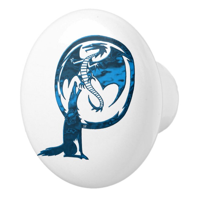 Wolf & Dragon Blue ceramic knob (Right)