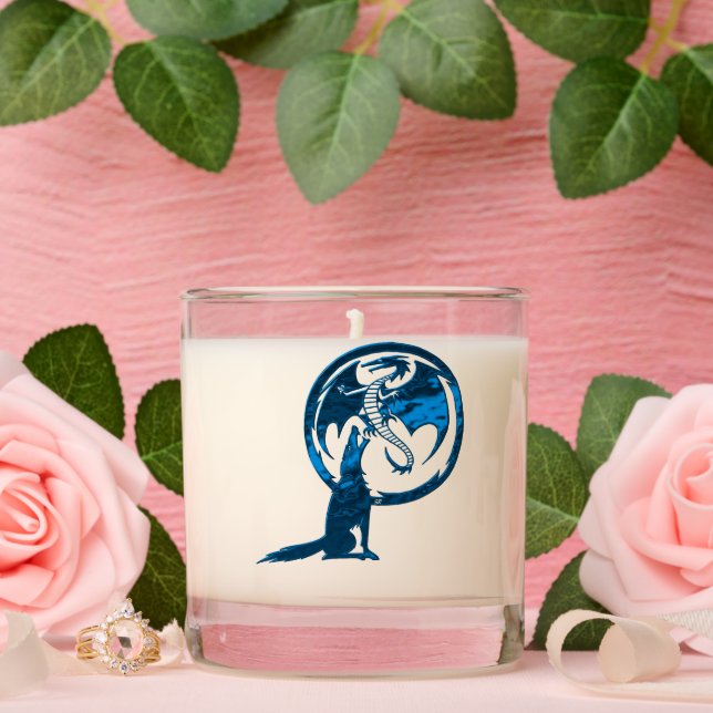 Wolf & Dragon blue metallic clear candle (Wedding)