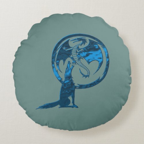 Wolf  Dragon Blue round blue cotton pillow