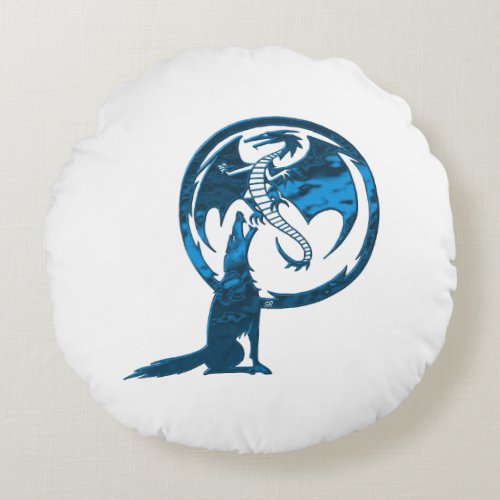 Wolf  Dragon Blue round cotton pillow