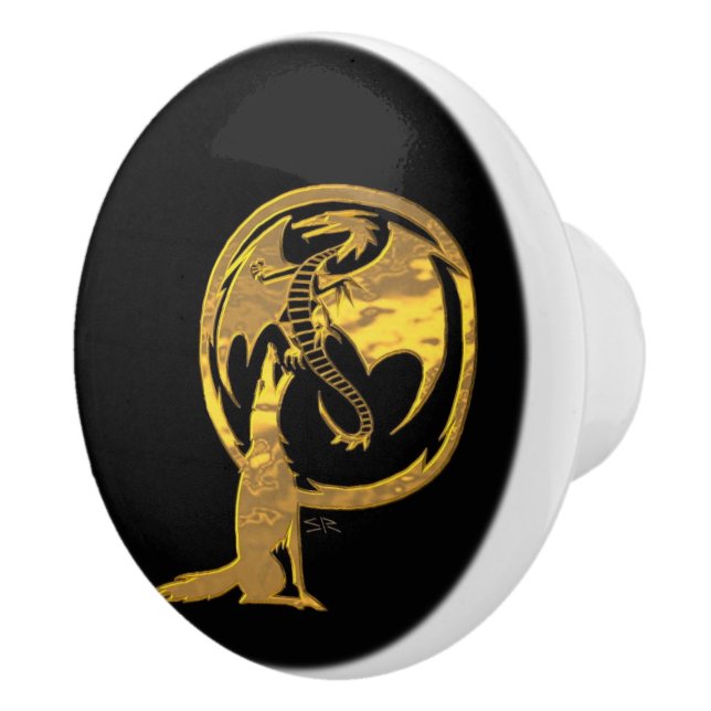 Wolf & Dragon Gold black ceramic knob (Right)