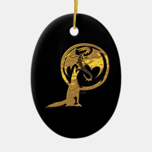 Wolf  Dragon gold black ornament