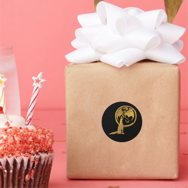 Wolf & Dragon gold round black stickers (Party)