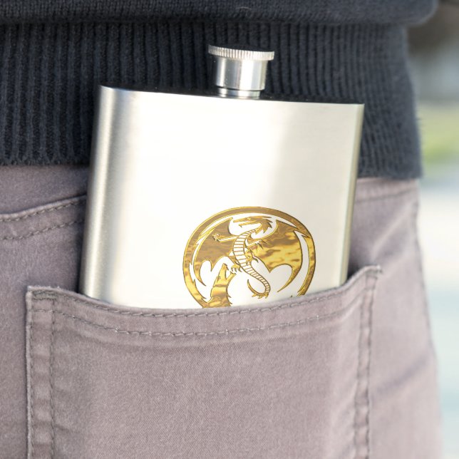 Wolf & Dragon gold stainless steel flask (In Situ)
