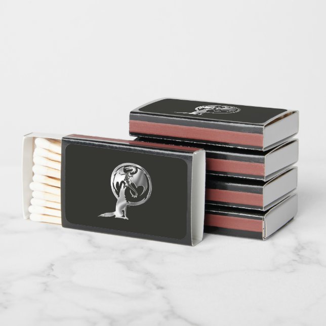 Wolf & Dragon Pewter matchboxes (Stacked)