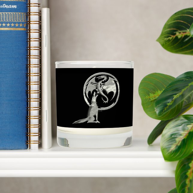 Wolf & Dragon silver black candle (Shelf)