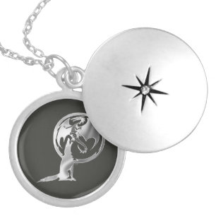 Wolf & Dragon silver gray open silver plate locket Necklace