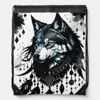 wolf, dreamcatcher, amulet, talisman, protection, drawstring bag