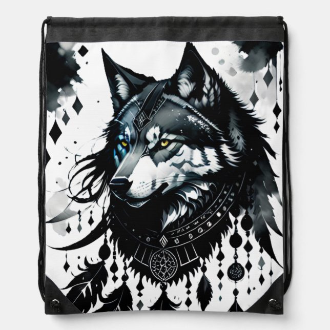wolf, dreamcatcher, amulet, talisman, protection, drawstring bag (Front)