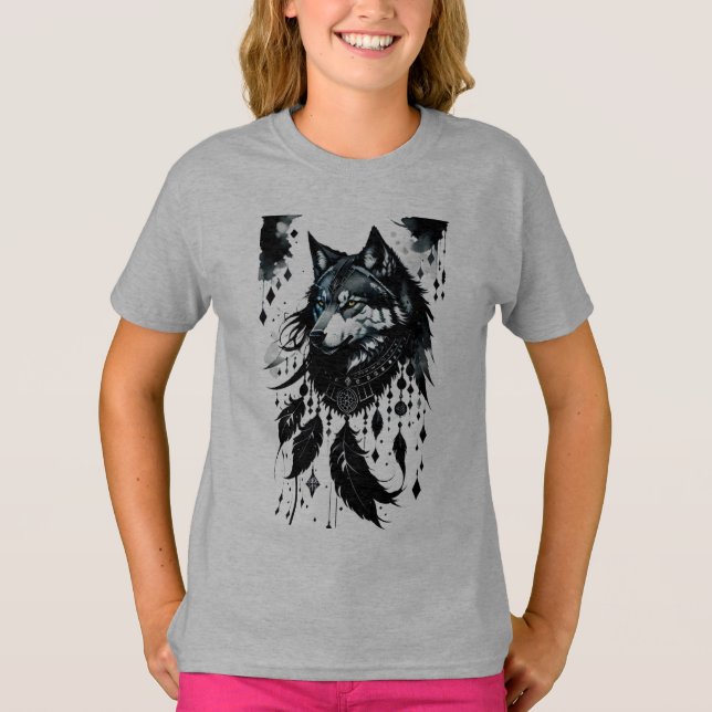 wolf, dreamcatcher, amulet, talisman, protection, T-Shirt (Front)