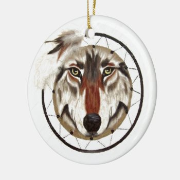 Wolf Dreamcatcher Ceramic Ornament by rosstreasuresetc at Zazzle