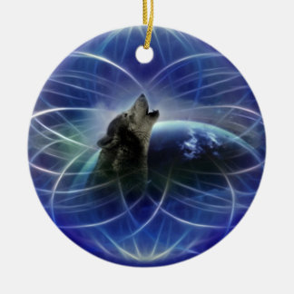 Wolf dreamcatcher christmas tree ceramic ornament