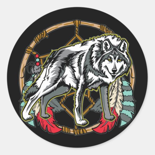 Wolf Dreamcatcher Classic Round Sticker