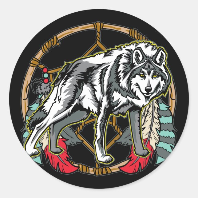 Wolf Dreamcatcher Classic Round Sticker (Front)
