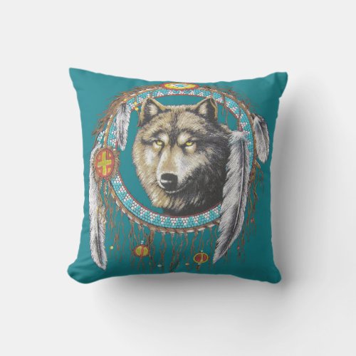 Wolf Dreamcatcher Outdoor Pillow