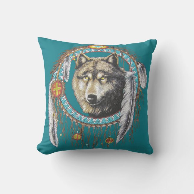 Wolf Dreamcatcher Outdoor Pillow (Front)