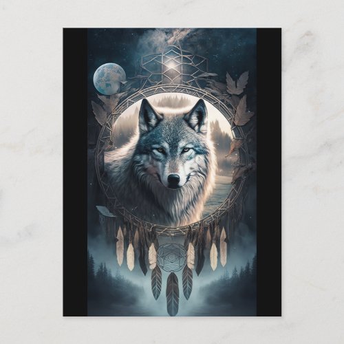 Wolf Dreamcatcher Surreal Fantasy Postcard