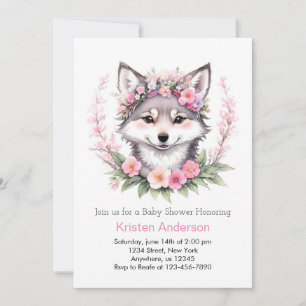 Wolf Dreamscape Pink Girl Baby Shower Invitation