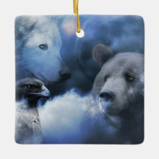 Wolf, Eagle and Bear Christmas Holiday Ornament (Front)