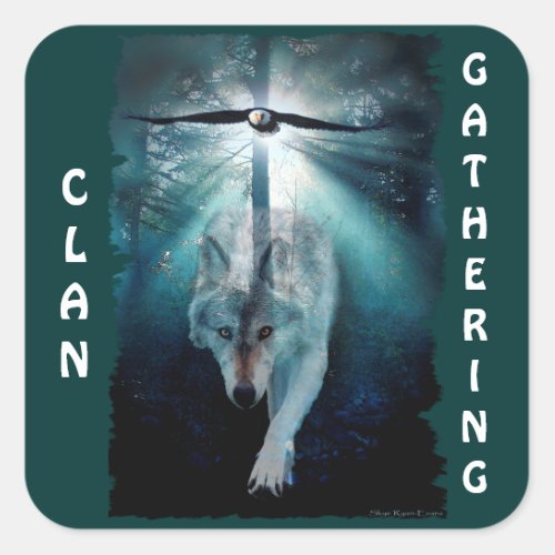 WOLF  EAGLE Clan Gathering First Nations Wildlife Square Sticker