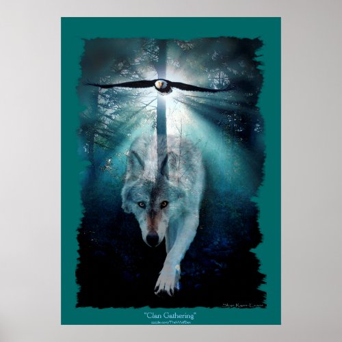 Wolf  Eagle Clan Gathering Wildlife Art Poster