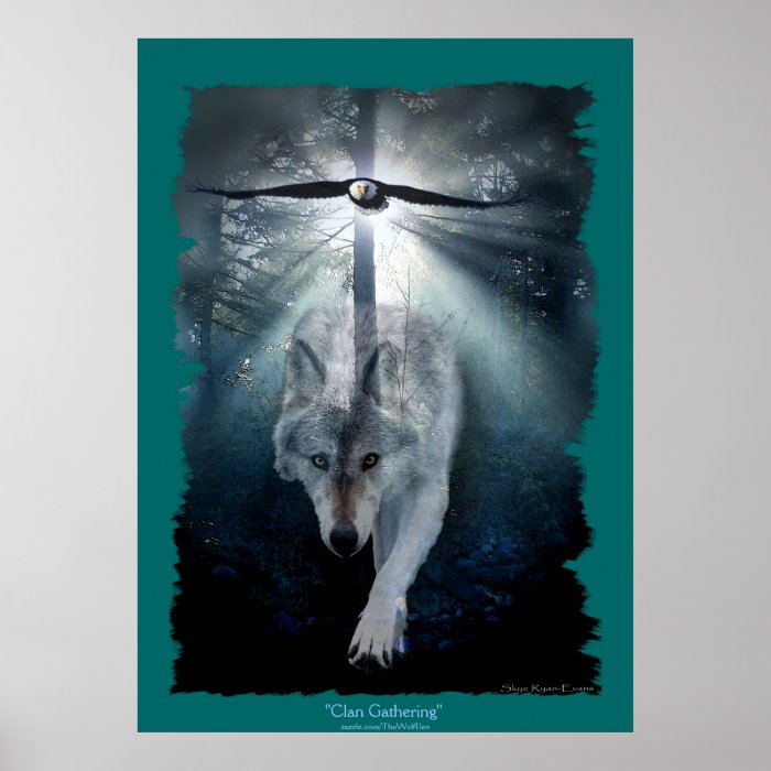 Wolf & Eagle Clan Gathering Wildlife Art Poster