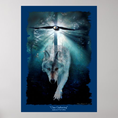 Wolf  Eagle Clan Gathering Wildlife Art Poster