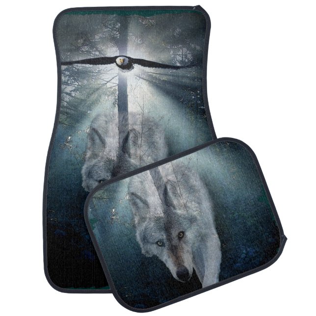 Wolf & Eagle Clans Wildlife Art Car Floor Mat (Set)