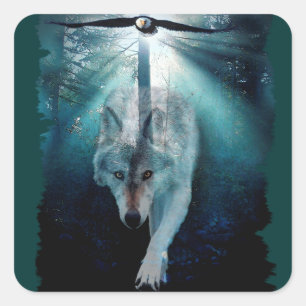 Wolf & Eagle Clans Wildlife Art Square Sticker