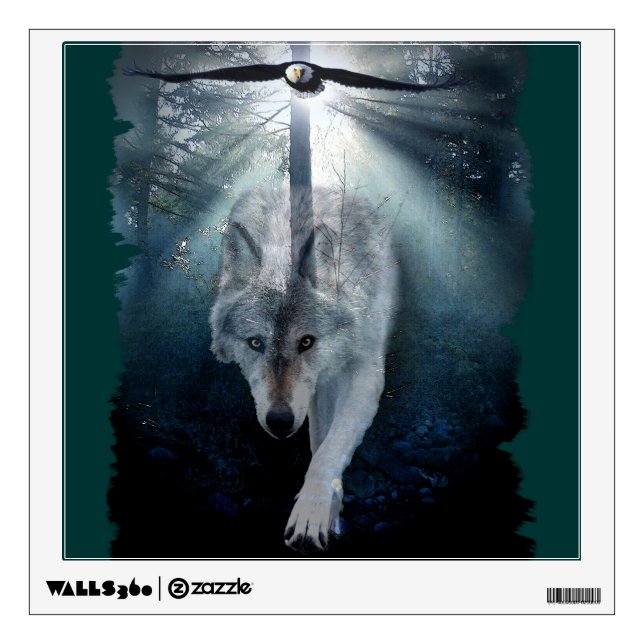 Wolf & Eagle Fantasy  Wildlife Art Wall Decal (Front)