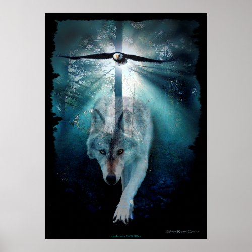Wolf  Eagle Wildlife Art Poster