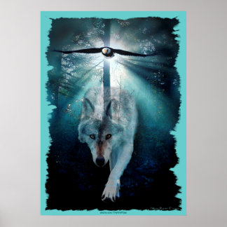 Wolf & Eagle Wildlife Art Poster