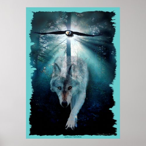 Wolf  Eagle Wildlife Art Poster